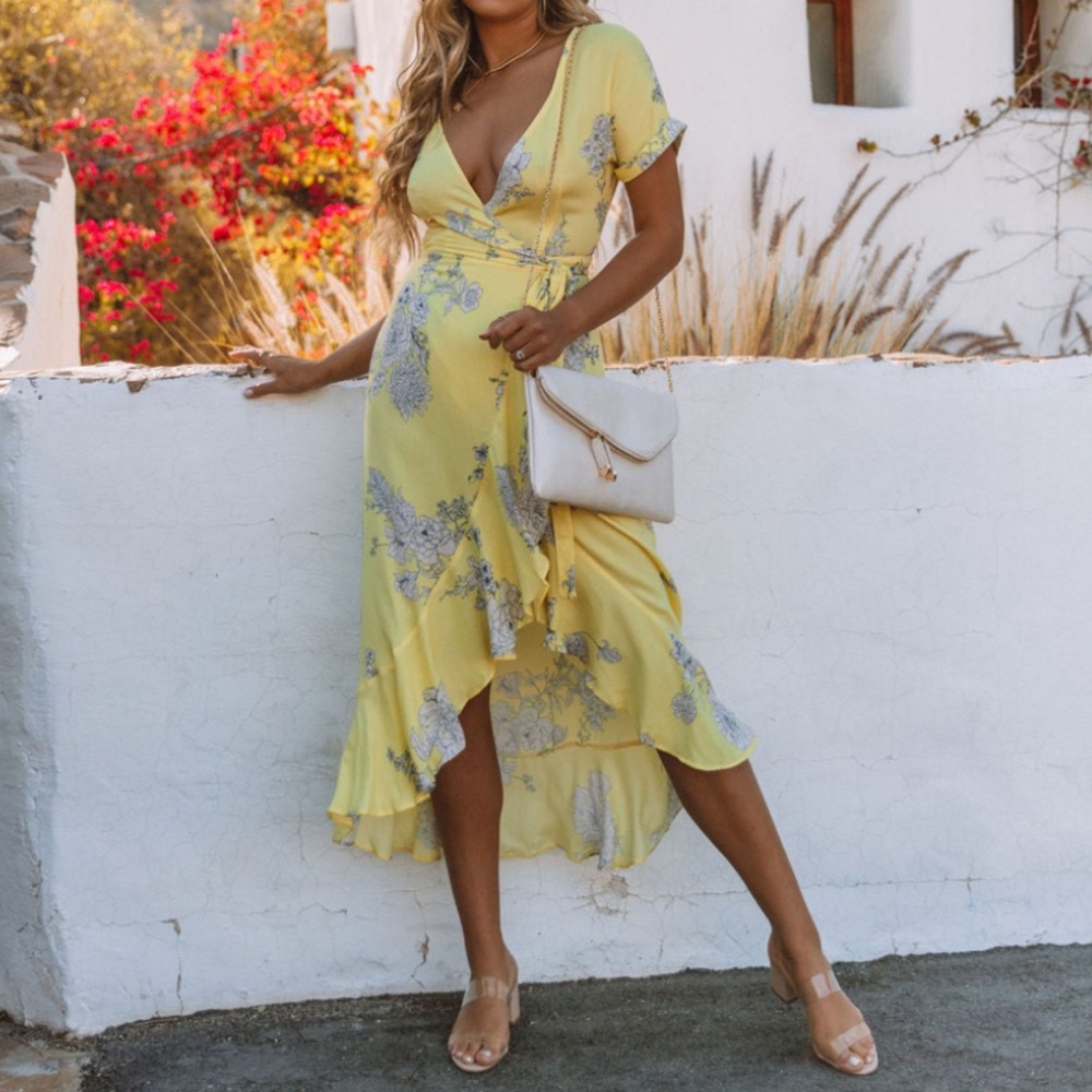 Vici Dolls - Honey Grove High Low Wrap Maci Dress (Yellow Floral)